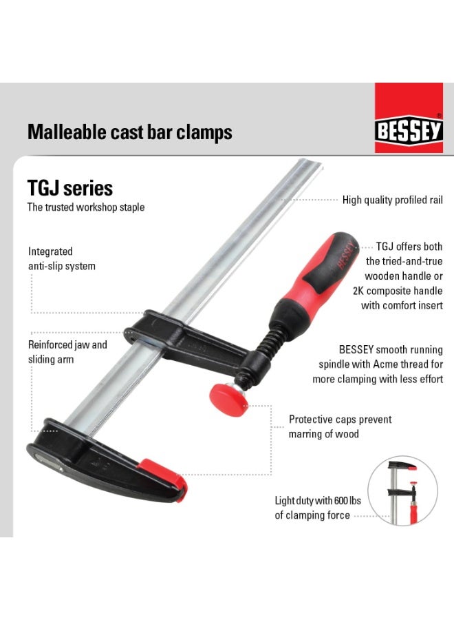 BESSEY Light Duty Tradesman's Bar Clamp - 2.5x24 In - TGJ2.524 - Woodworking Clamps with Wooden Handle, Ideal for Home Improvement & Workbench Projects, carpentry and Cabinetry