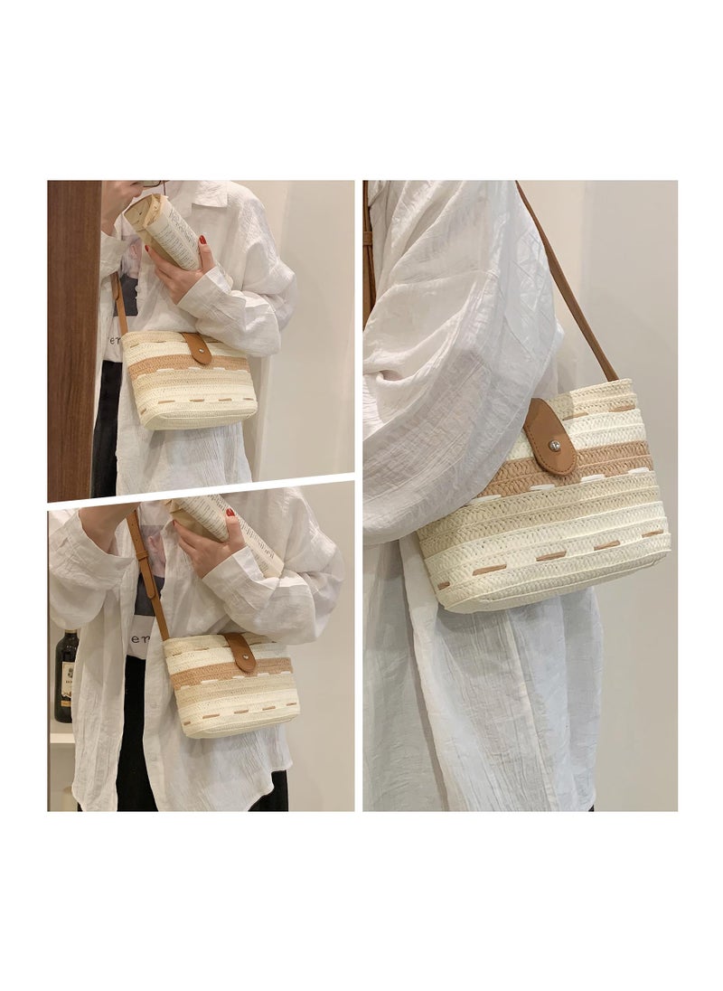 Loquat Stylish Summer Straw Crossbody Bags for Women, Hand-woven Beach Purse with PomPom Detail, Perfect for Casual Outings  - Image 2