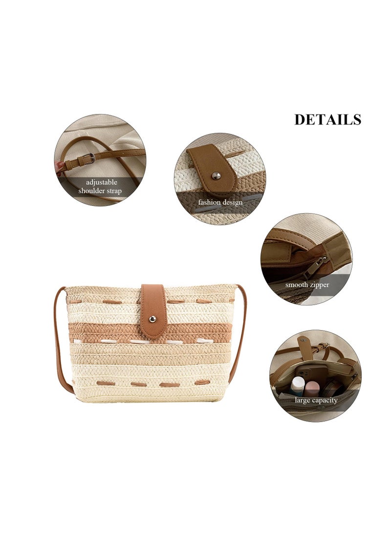 Loquat Stylish Summer Straw Crossbody Bags for Women, Hand-woven Beach Purse with PomPom Detail, Perfect for Casual Outings  - Image 4