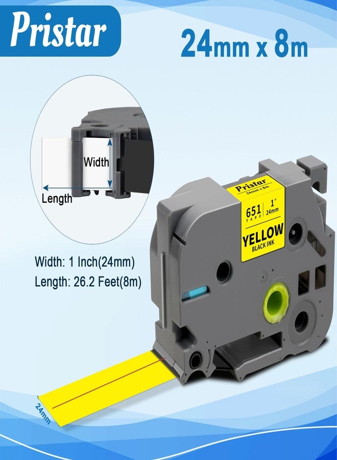 Pristar Compatible Label Tape Replacement for TZe-651 Tze651 TZ651 Black on Yellow Laminated TZ Tape for Brother PT-P700 PT-P710BT PTD600VP PTP750W PT273 Label Maker, 24mm 1' x 26.2 Ft (8m), 3-Pack - Image 2