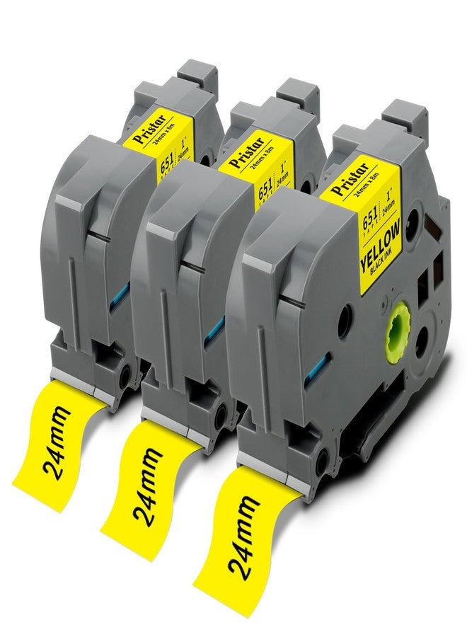 Pristar Compatible Label Tape Replacement for TZe-651 Tze651 TZ651 Black on Yellow Laminated TZ Tape for Brother PT-P700 PT-P710BT PTD600VP PTP750W PT273 Label Maker, 24mm 1' x 26.2 Ft (8m), 3-Pack - Image 1
