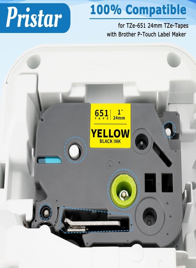 Pristar Compatible Label Tape Replacement for TZe-651 Tze651 TZ651 Black on Yellow Laminated TZ Tape for Brother PT-P700 PT-P710BT PTD600VP PTP750W PT273 Label Maker, 24mm 1' x 26.2 Ft (8m), 3-Pack - Image 3