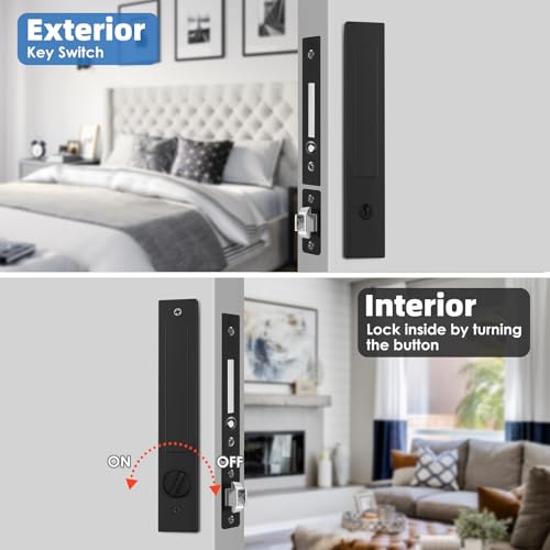Eegoowa Pocket Door Locks, Edge pulls, Hidden Handles, Pocket Door Locks with Keys, Pocket Door Hardware, Sliding Door Hardware, for Doors 1 5/13" to 2 2/8" Thick (Black, Key Type) - Image 5