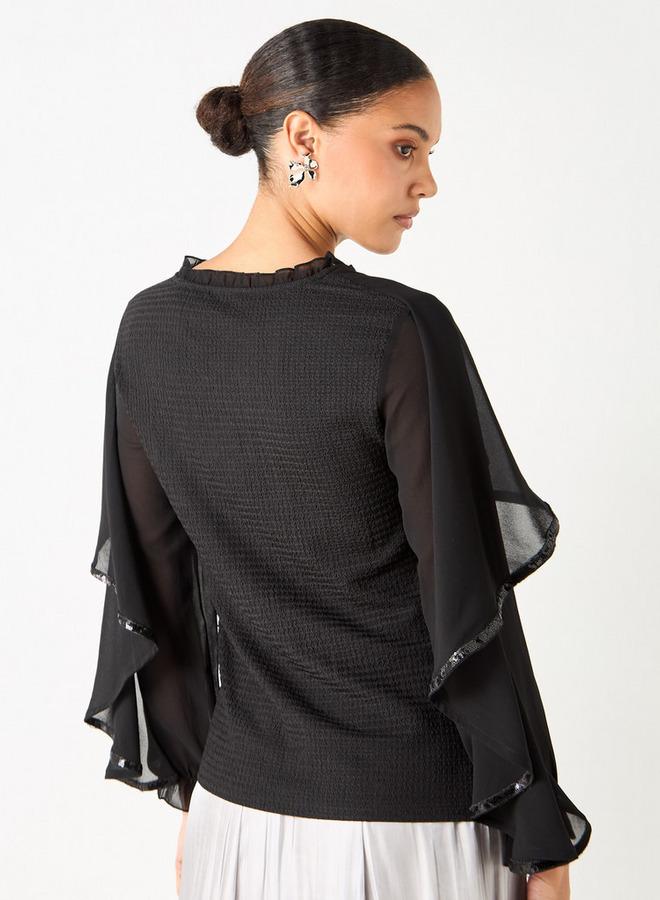 2Xtremz Textured Cape Top with Tie-Up Detail and Long Sleeves - Image 3