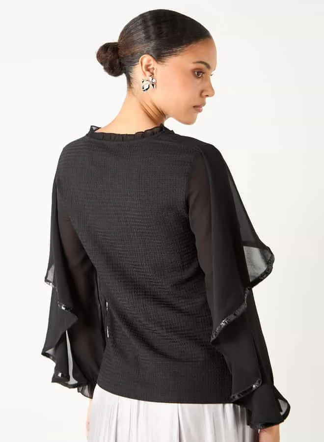 2Xtremz 2Xtremz Textured Cape Top with Tie-Up Detail and Long Sleeves