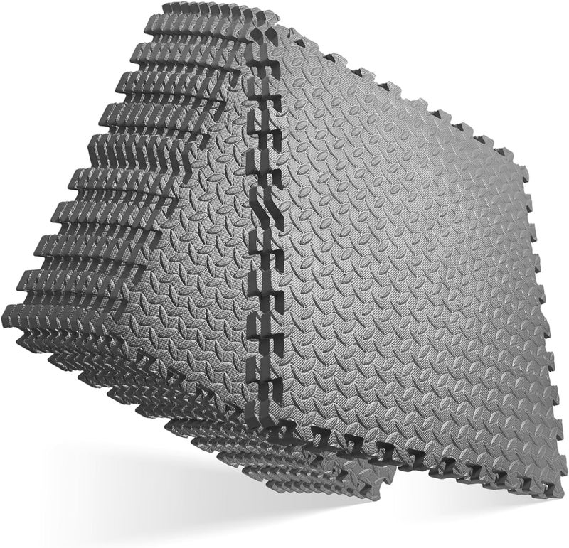 MAX-EMA GLOBAL Interlocking Foam Floor Tiles Grey 40x40x1cm Pack of 18 For Home Gym, Exercise Floor Mat, Workout Equipment, Play Area Soft Foam Mat And House Gym Flooring Water Resistant - Image 1