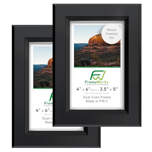 إطارات فريم ووركس 2 حزمة 1 38 سم سميك إطارات صور خشبية سوداء صندوق ظل 4 × 6 مع وسادة بيضاء قابلة للإزالة إلى 35 × 5 صورة