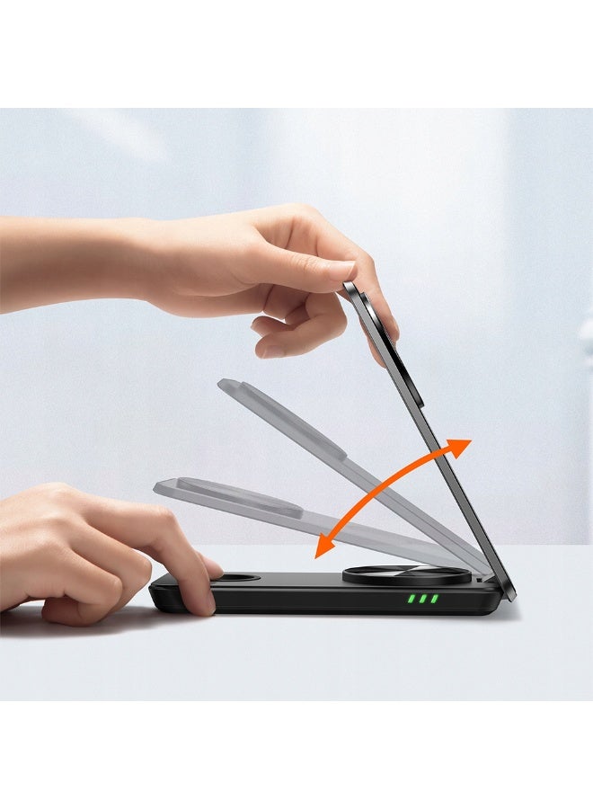 مكدودو حامل شحن لاسلكي مغناطيسي 3 في 1 - حامل هاتف، شاحن لاسلكي لأجهزة iPhone وSamsung وApple Watch وAirPods، شحن سريع، تصميم صغير الحجم، متوافق مع الهواتف التي تدعم تقنية Qi، مثالي للمكتب أو المنضدة الجانبية - أسود - Image 3