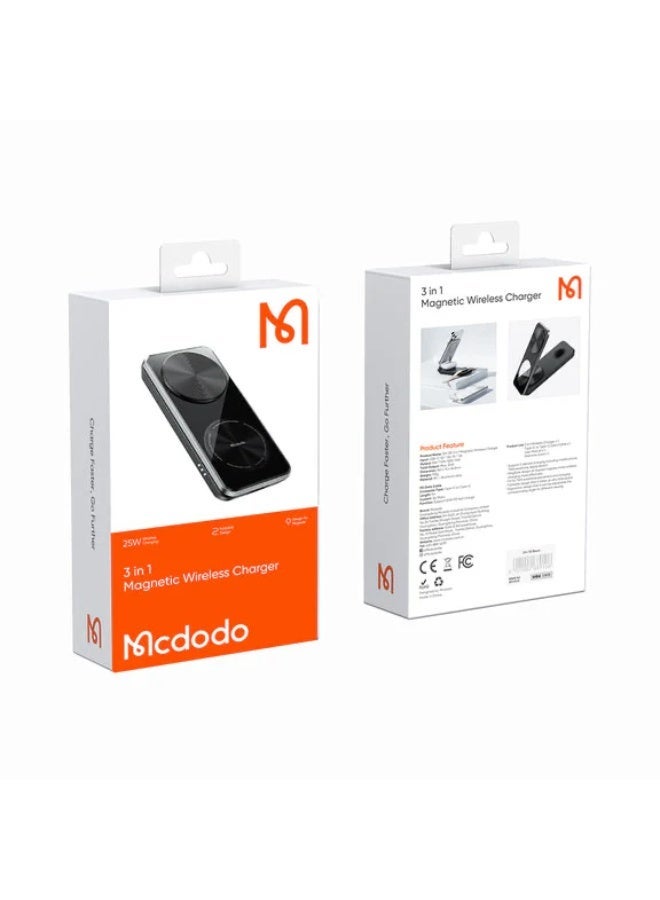 مكدودو حامل شحن لاسلكي مغناطيسي 3 في 1 - حامل هاتف، شاحن لاسلكي لأجهزة iPhone وSamsung وApple Watch وAirPods، شحن سريع، تصميم صغير الحجم، متوافق مع الهواتف التي تدعم تقنية Qi، مثالي للمكتب أو المنضدة الجانبية - أسود - Image 5