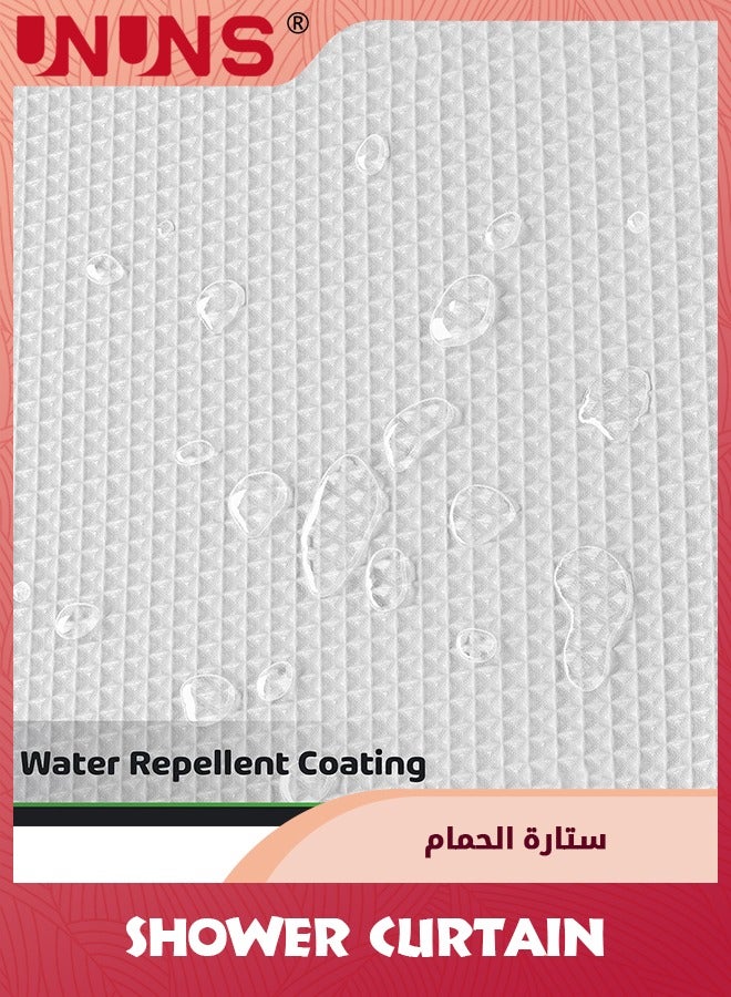 UNUNS ستارة دش، 72x72 بوصة (180x180 سم) ستائر دش للحمام بتصميم ويفل، قماش ستارة دش مقاوم للماء باللون الأبيض مع 12 خطاف، أبيض - Image 4
