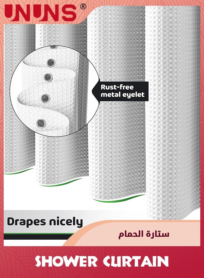 UNUNS ستارة دش، 72x72 بوصة (180x180 سم) ستائر دش للحمام بتصميم ويفل، قماش ستارة دش مقاوم للماء باللون الأبيض مع 12 خطاف، أبيض - Image 3