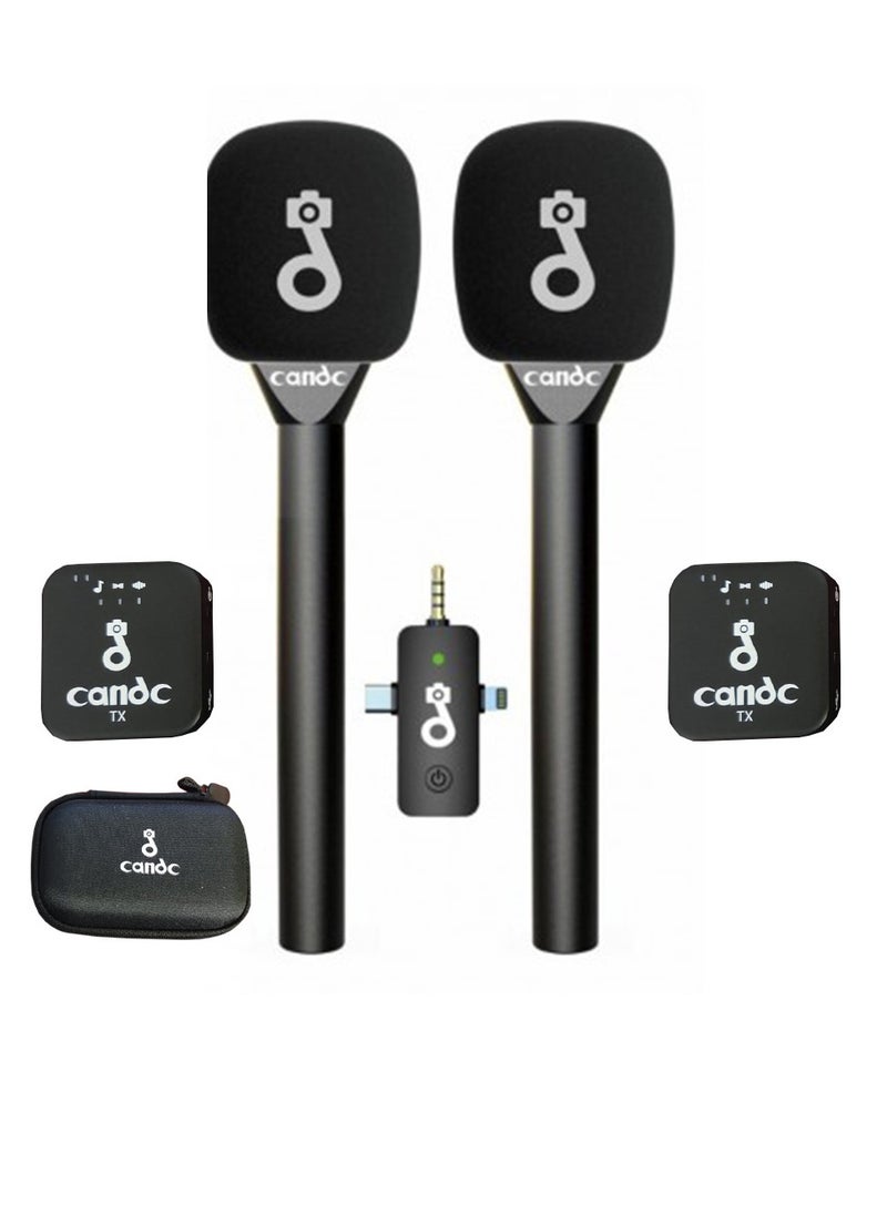 candc Interview 3-in-1 Dual Wireless Microphone System – Black | 2 Transmitters & 1 Receiver | Noise-Canceling, Long Battery Life (8 Hours), Wide Device Compatibility for Smartphones, Cameras, Laptops | Ideal for Vlogging, Podcasting, YouTube, Live Streaming  - Image 1