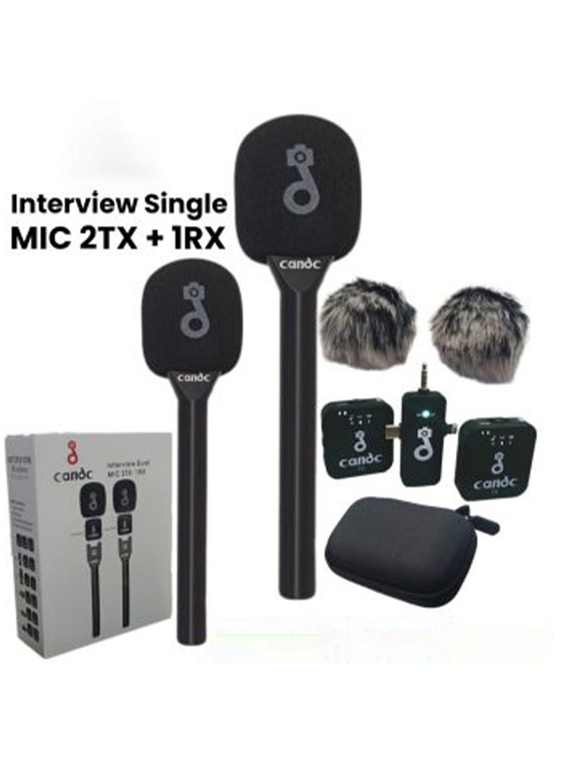 candc Interview 3-in-1 Dual Wireless Microphone System – Black | 2 Transmitters & 1 Receiver | Noise-Canceling, Long Battery Life (8 Hours), Wide Device Compatibility for Smartphones, Cameras, Laptops | Ideal for Vlogging, Podcasting, YouTube, Live Streaming  - Image 2