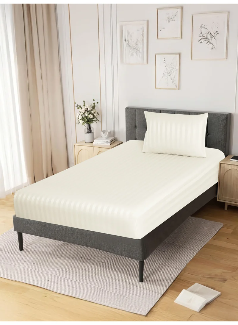 Donetella TWIN (120x200cm) Premium 2 Piece – 120×200 cm Twin Striped Fitted Sheet, and 35 cm Deep Pocket, Secure All-Around Elastic Fit, No Excess Fabric.  | Best Price UAE