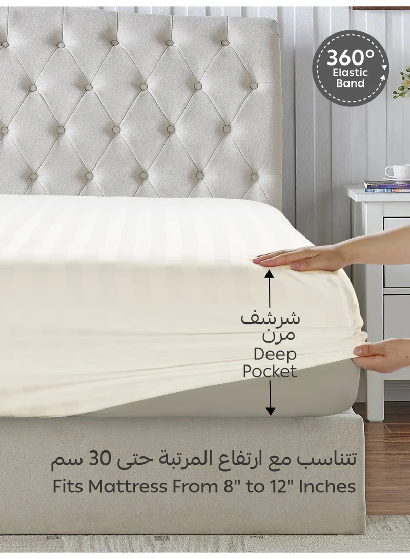 Donetella TWIN (120x200cm) Premium 2 Piece – 120×200 cm Twin Striped Fitted Sheet, and 35 cm Deep Pocket, Secure All-Around Elastic Fit, No Excess Fabric.  | Best Price UAE