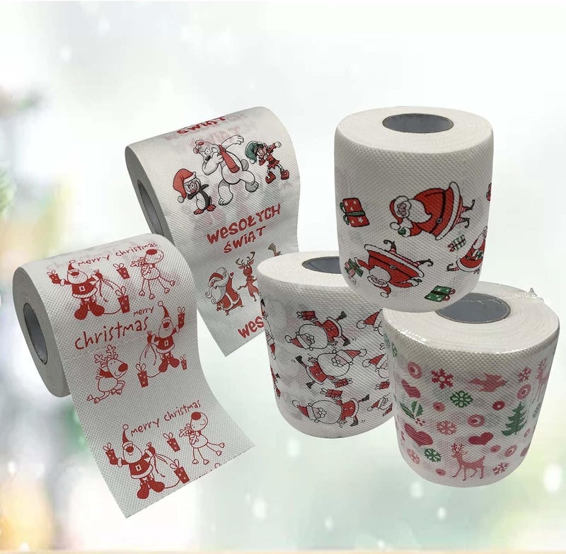 comfrt Rolls Christmas Toilet Paper Decorations, Christmas Tree and Santa Claus Printed Tissue Napkins for Xmas Gift, Santa Claus Bath Toilet Roll Paper Christmas Supplies Xmas Decor - Image 1