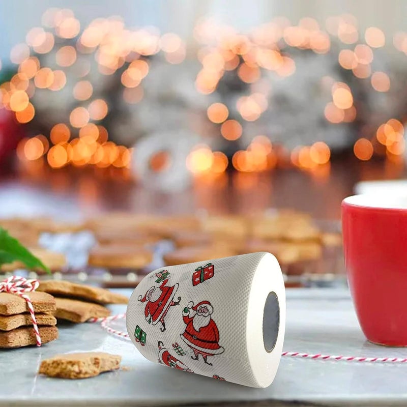 comfrt Rolls Christmas Toilet Paper Decorations, Christmas Tree and Santa Claus Printed Tissue Napkins for Xmas Gift, Santa Claus Bath Toilet Roll Paper Christmas Supplies Xmas Decor - Image 4