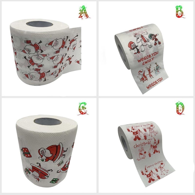 comfrt Rolls Christmas Toilet Paper Decorations, Christmas Tree and Santa Claus Printed Tissue Napkins for Xmas Gift, Santa Claus Bath Toilet Roll Paper Christmas Supplies Xmas Decor - Image 2