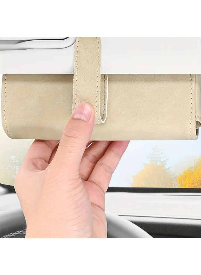Brown Universal Magnetic Closure Car Sun Visor Glasses Holder Storage Box - Image 4