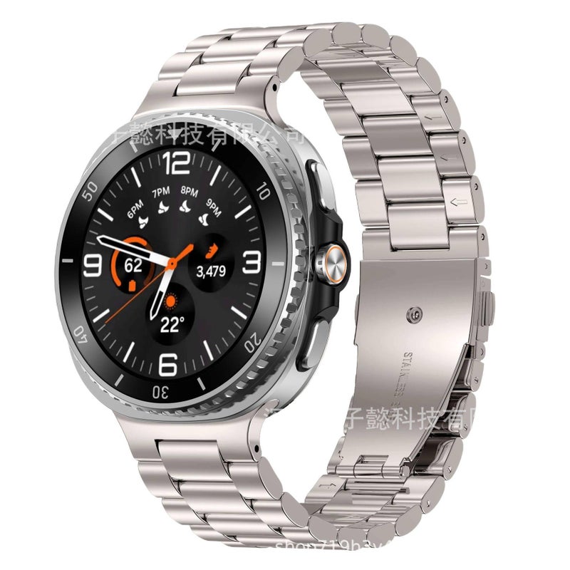 سوار ساعة ذكية سوار معدني من الستانلس ستيل متوافق مع Samsung Galaxy Watch 8 بملاءمة قابلة للتعديل وحزام بديل باللون Starlight قابل للتعديل - Image 1
