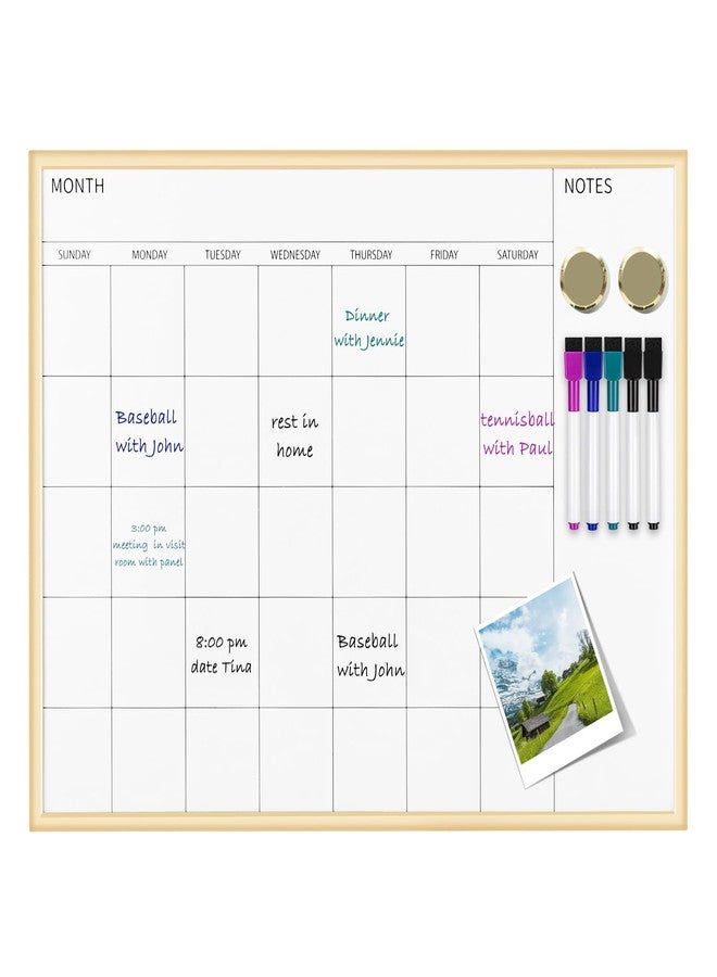 VUSIGN Magnetic Monthly Calendar Whiteboard, 17'' x 13'' Dry Erase Calendar for Wall Office School Home, Gold Wooden Frame - Image 1