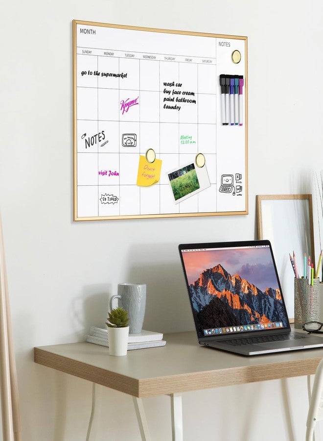 VUSIGN Magnetic Monthly Calendar Whiteboard, 17'' x 13'' Dry Erase Calendar for Wall Office School Home, Gold Wooden Frame - Image 5