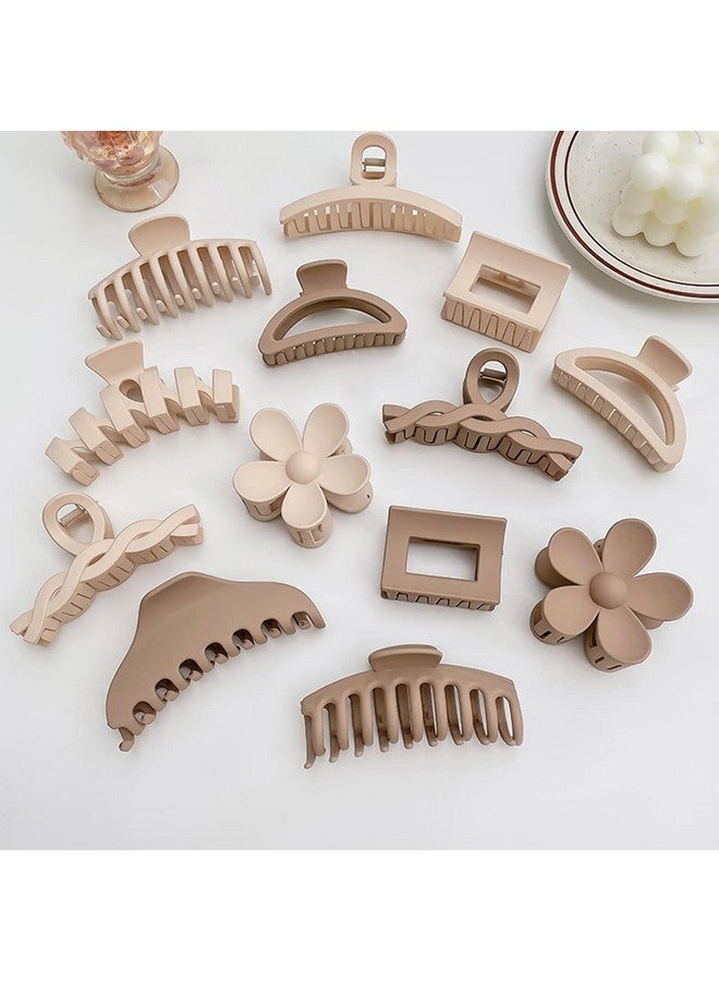 Bakefy-6 Pcs Big Hair Claw Clip,Small Medium Large for Women Thin Thick Long Hair Curls,Girl Matte Butterfly Banana Clips,Strong Clamp,Milk Coffee Color Hair Accessories 6 pattern claw - Image 1