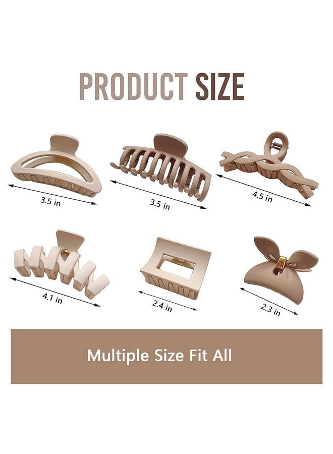 Bakefy-6 Pcs Big Hair Claw Clip,Small Medium Large for Women Thin Thick Long Hair Curls,Girl Matte Butterfly Banana Clips,Strong Clamp,Milk Coffee Color Hair Accessories 6 pattern claw - Image 3