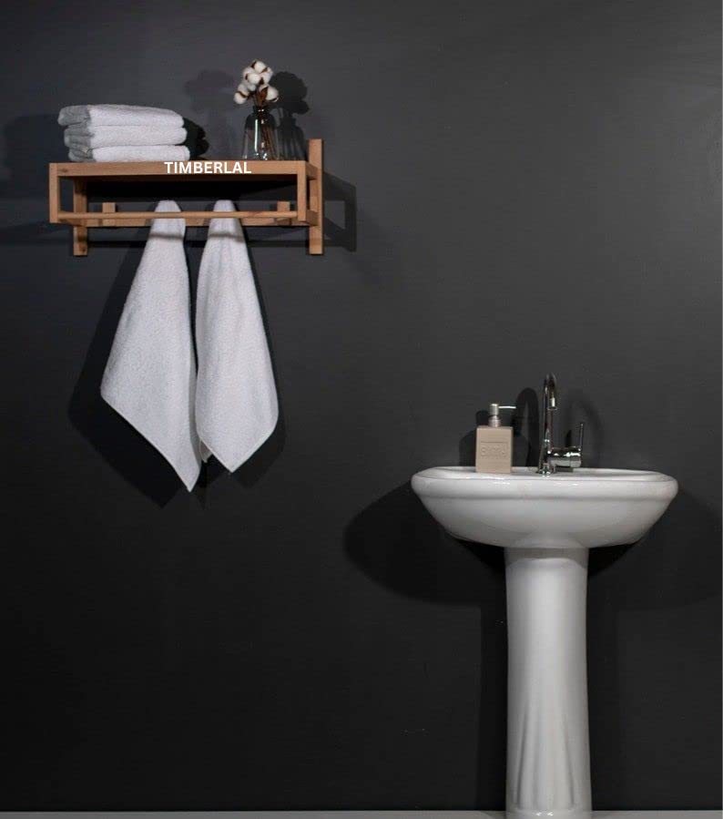 Timberlal Timberlal Wooden Bathroom Towel Rack I Sheesham I Organizer I Peg Coat Rack with Shelf I Bathroom Decor IEntryway Organizer IShelf with Hooks I Towel Rack 27 INCH  - Image 2