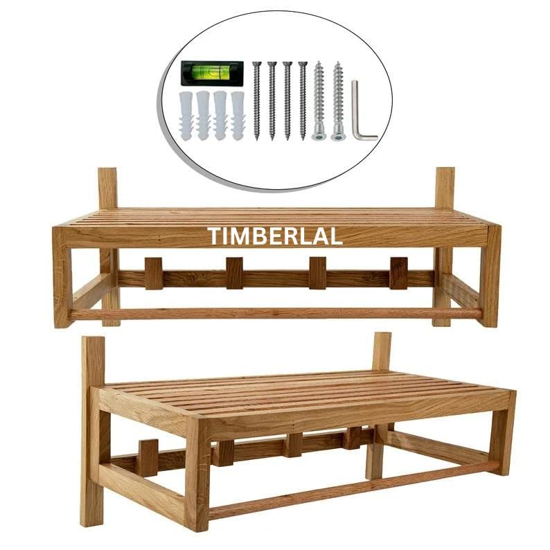 Timberlal Timberlal Wooden Bathroom Towel Rack I Sheesham I Organizer I Peg Coat Rack with Shelf I Bathroom Decor IEntryway Organizer IShelf with Hooks I Towel Rack 27 INCH  - Image 4