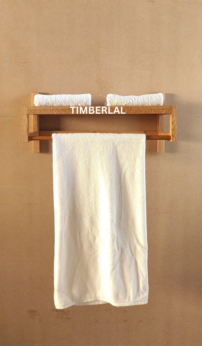 Timberlal Timberlal Wooden Bathroom Towel Rack I Sheesham I Organizer I Peg Coat Rack with Shelf I Bathroom Decor IEntryway Organizer IShelf with Hooks I Towel Rack 27 INCH  - Image 3