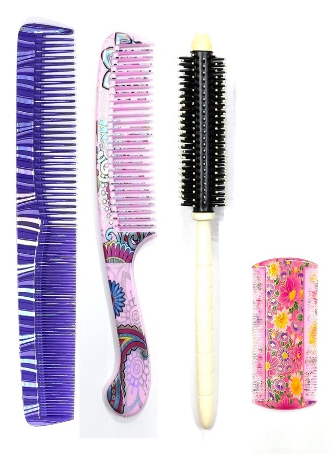 مابل طقم مشط لفك تشابك الشعر بنقشة خشب القيقب مع فرشاة شعر دائرية، مناسب للنساء والرجال (متعدد الألوان)، مشط تصفيف شعر للنساء، عبوة من 4 قطع - Image 2
