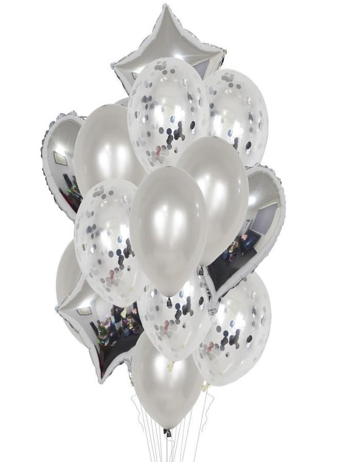 Juzfun Confetti Balloons for Birthday Engagement Wedding Anniversary Baby Shower Kids Party Decoration Graduation Day Silver 12 Inch Latex Balloon Suitable for Helium pack of 14 pieces - Image 1