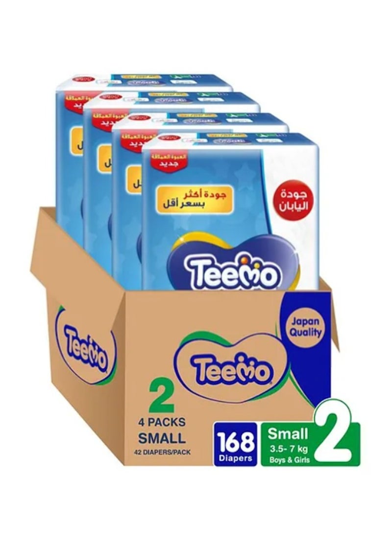 Teemo Compressed Diamond Pad, Size 2, Small, 3.5-7 Kg, Jumbo Box, 168 Diapers