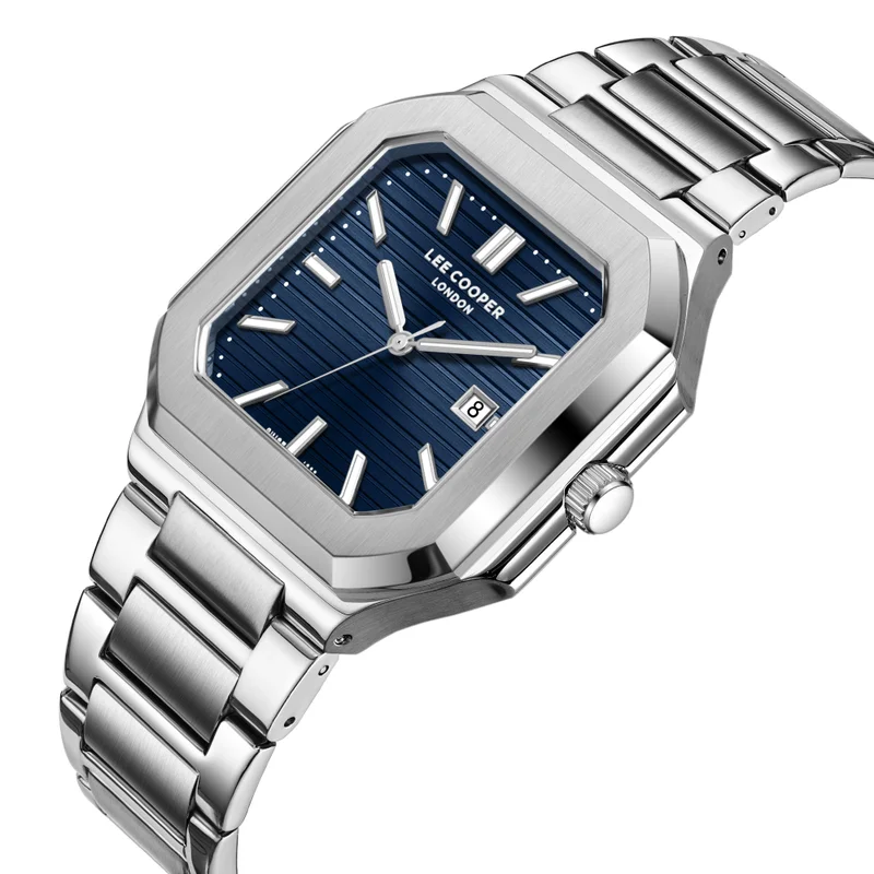لي كوبر ساعة يد رجالية معدنية تناظرية