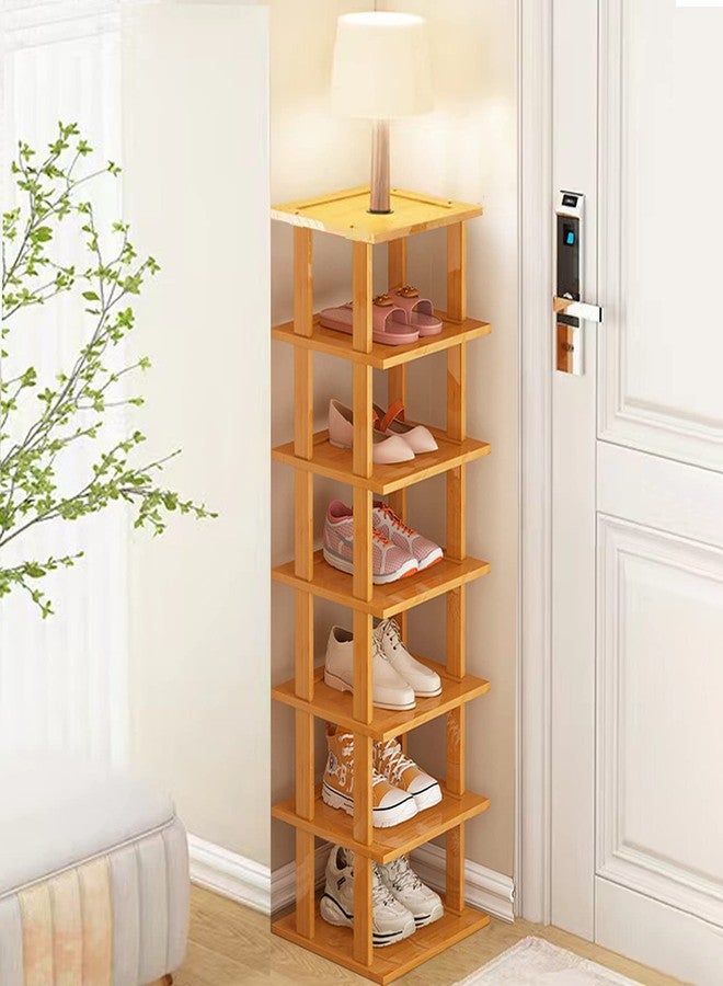 SAN HE Bamboo Shoe Rack - Vertical Shoe Rack for Small Spaces, Tall Narrow Shoe Rack Organizer for Closet Entryway Corner Garage and Bedroom,Skinny Shoe Shelf Free Stackable DIY - Space Saving Storage - Image 1