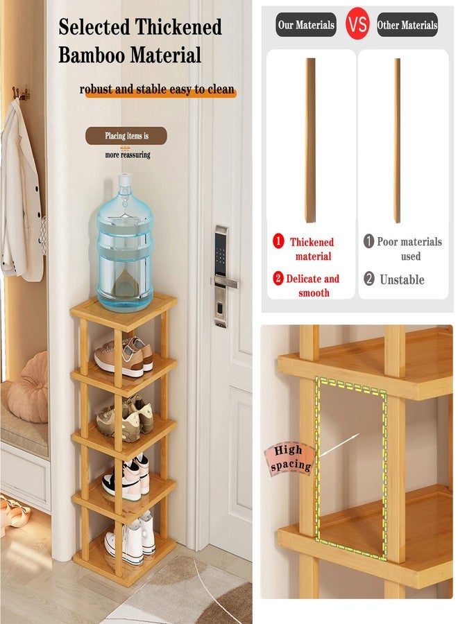 SAN HE Bamboo Shoe Rack - Vertical Shoe Rack for Small Spaces, Tall Narrow Shoe Rack Organizer for Closet Entryway Corner Garage and Bedroom,Skinny Shoe Shelf Free Stackable DIY - Space Saving Storage - Image 5