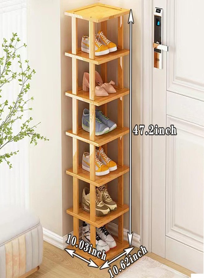 SAN HE Bamboo Shoe Rack - Vertical Shoe Rack for Small Spaces, Tall Narrow Shoe Rack Organizer for Closet Entryway Corner Garage and Bedroom,Skinny Shoe Shelf Free Stackable DIY - Space Saving Storage - Image 3