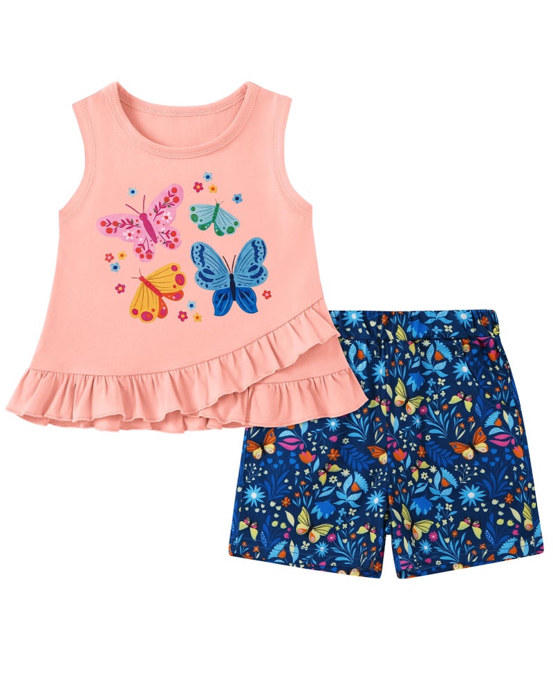 ZOEREA Toddler Girl Clothes, 2Pcs Baby Girl Summer Spring Outfits Sleeveless Tank Shirt Ruffle Top +Shorts Clothing Set (Pink, 4-5T) - Image 1