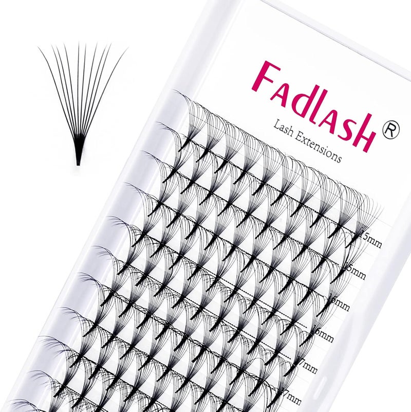 FADLASH C Curl Volume Eyelash Extensions 10D 0.07 15-20mm Mixed Tray Premade Fans Pointed Base Middle Stem - Image 1