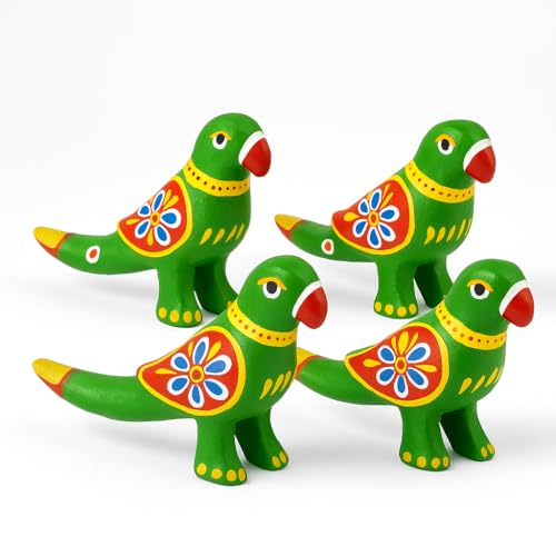 DreamKraft Handcrafted Showpiece Parrot Set of 4 (5x2.5 inch) Green, Paper - Image 1