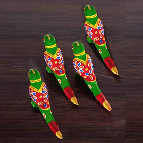 DreamKraft Handcrafted Showpiece Parrot Set of 4 (5x2.5 inch) Green, Paper - Image 4