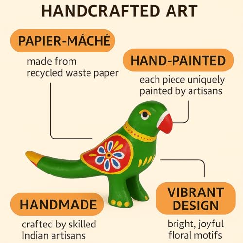 DreamKraft Handcrafted Showpiece Parrot Set of 4 (5x2.5 inch) Green, Paper - Image 5