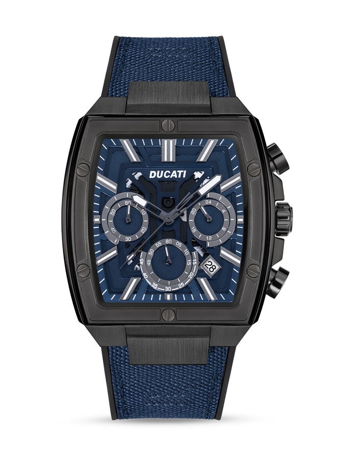 Ducati DT005 Chronograph Watch for Men - Blue Dial with Gun Accents, Leather and Silicone Strap, Water Resistant Up to 50 Meters, 40MM Case, Multi-Layered Design - Image 1