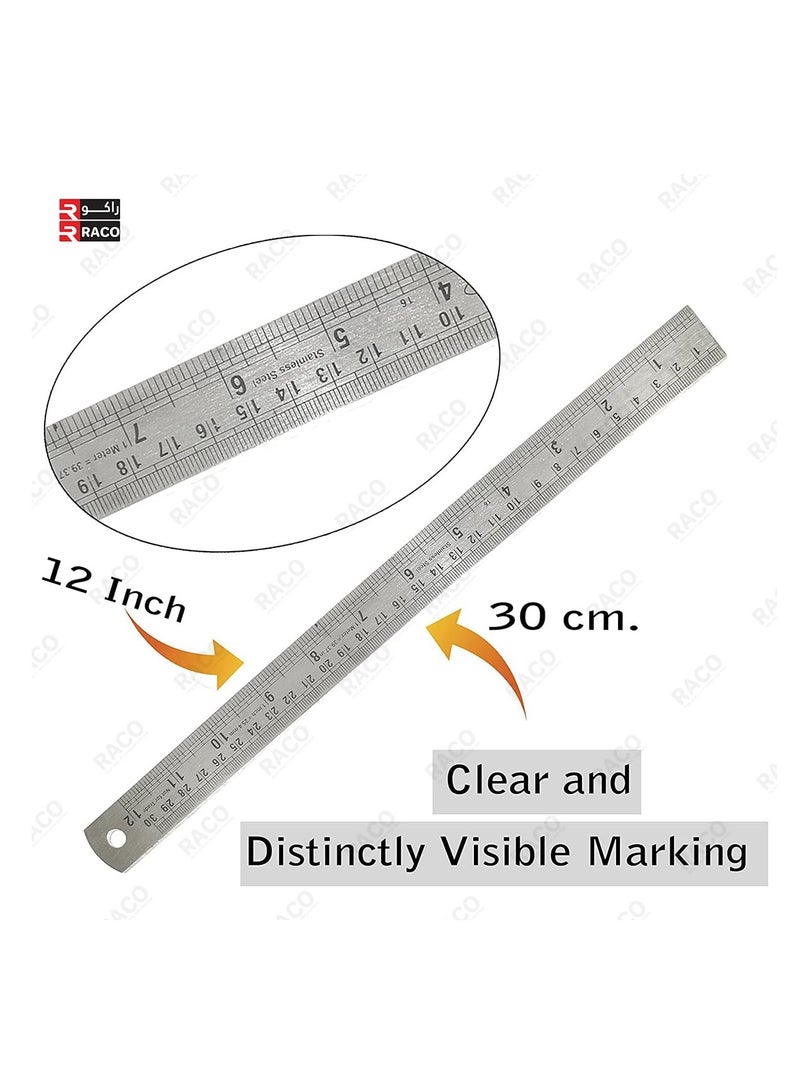 RACO مسطرة ريكو أوكن من الفولاذ المقاوم للصدأ | مقياس SS ثقيل مع جدول تحويل للمدرسة، المكتب، المنزل، المعماريين، المهندسين، ومواد الحرف (12 بوصة، 30 سم) - Image 2