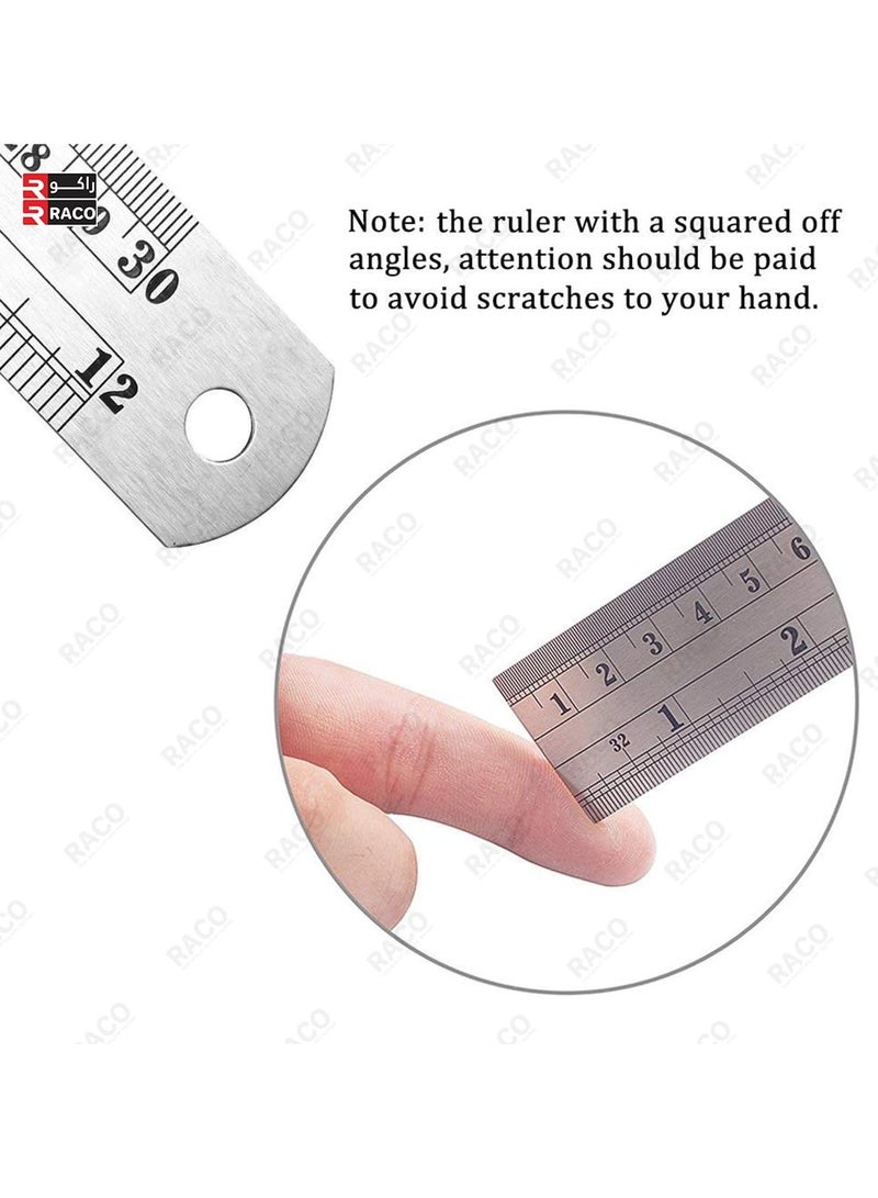 RACO مسطرة ريكو أوكن من الفولاذ المقاوم للصدأ | مقياس SS ثقيل مع جدول تحويل للمدرسة، المكتب، المنزل، المعماريين، المهندسين، ومواد الحرف (12 بوصة، 30 سم) - Image 3