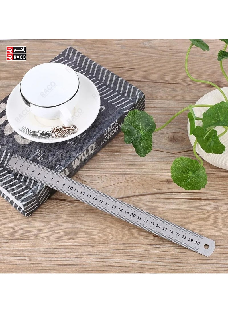 RACO مسطرة ريكو أوكن من الفولاذ المقاوم للصدأ | مقياس SS ثقيل مع جدول تحويل للمدرسة، المكتب، المنزل، المعماريين، المهندسين، ومواد الحرف (12 بوصة، 30 سم) - Image 4