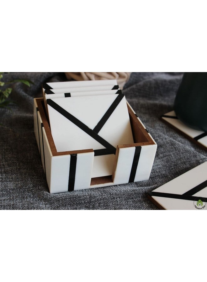 Monstera Hut Monstera Hut ® Square Shape Wooden & Resin Coaster | White Coaster for Tea, Coffee Table & Dining Table Set of 6 with Holder - Image 4
