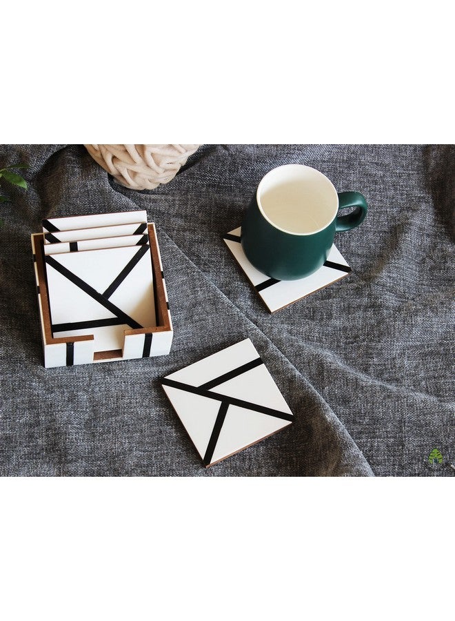 Monstera Hut Monstera Hut ® Square Shape Wooden & Resin Coaster | White Coaster for Tea, Coffee Table & Dining Table Set of 6 with Holder - Image 2