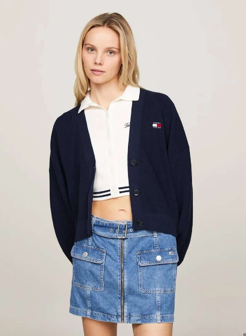 TOMMY JEANS Women's Back Flag Badge V-Neck Cardigan -  Pure organic cotton, Navy